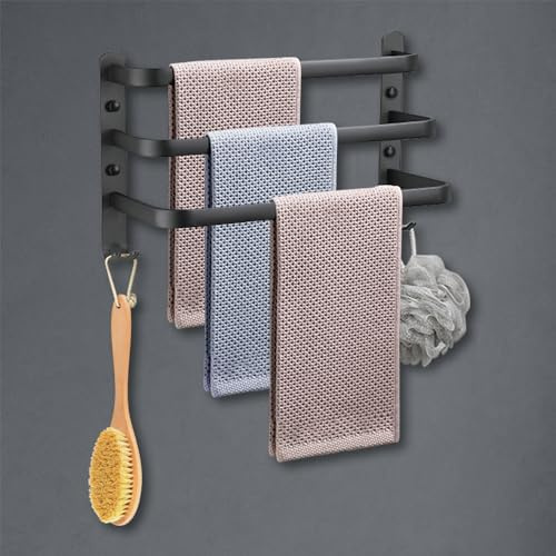 Porte-Serviettes Mural HONPHIER Porte Serviette Salle de Bain étagère Serviette avec Crochets Porte-Serviettes Aluminium étagère Serviette pour Cuisine, Salle de Bains, Hôtel (Noir, 40CM)