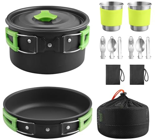 VINTEAM 16PCS Camping Cookware Set, Camping Cooking Set Lightweight Stackable Pot Pan Bowls with Storage Bag, Aluminium Camping Mess Kit for Outdoor Hiking