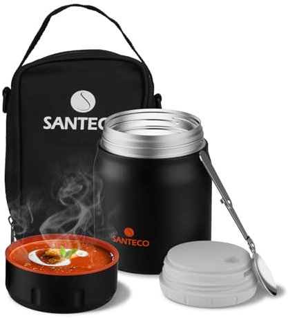 SANTECO Termo de Acero Inoxidable con Aislamiento - Diseño de Boca Ancha - Aislado por 12 Horas - Se Puede Usar para Acampar, Caminar y Oficina - Sin BPA