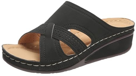 Sandales Orthopedique Femmes été Compensé Claquettes Rétro Évidé Claquette à Soutien Plantaire Pantoufles Confort Anti-dérapant Chaussons Bout Ouvert Pantoufle Elégant de Vacances Plage Marche