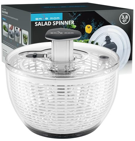 Smile mom Salad Spinner Small Lettuce Spinner Kitchen Gadgets Vegetable Washer, High Efficiency for Home Kitchen Washing & Drying Leafy Vegetables, One-Handed Handle Easy Press 3.8 Qt White
