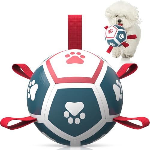 HETOO Dog Balls Dog Football Toys Dog Toy Ball (S Blue Red) | Durable high bounce floating dog balls, dog water toys, interactive dog ball indoor outdoor play, ideal dog birthday gifts