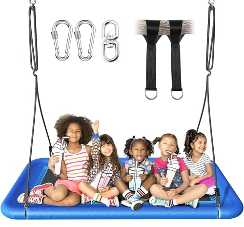 Everyfun Tree Swing for Kids and Adults, 60 Waterproof Rectangle Platform Swing, 700lbs Heavy Duty with Adjustable Straps, Blue