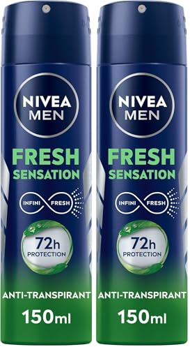 NIVEA MEN Déodorant spray Fresh Sensation (1 x 150 ml), Déodorant homme fraîcheur 72 h, Anti-transpirant parfumé longue durée à la formule INFINIFRESH unique (Lot de 2)