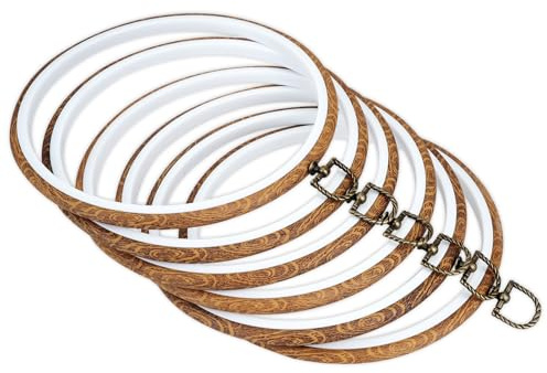 BOJVESH Lot de 6 cadres à broder de 20,3 cm en imitation bois pour broderie au point de croix, cerceaux ronds à broder pour art, artisanat, couture et ornements à suspendre (20 cm)