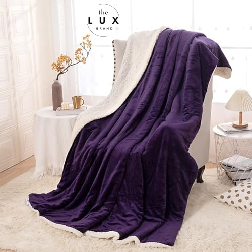 The Lux Brand Sherpa Fleece Throw Blanket Fluffy Microfiber Solid Blankets for Bed and Couch, Perfect for a cozy Night in or to Keep your Child warm. 3 Sizes to choose from, (Purple, 127x152cm)