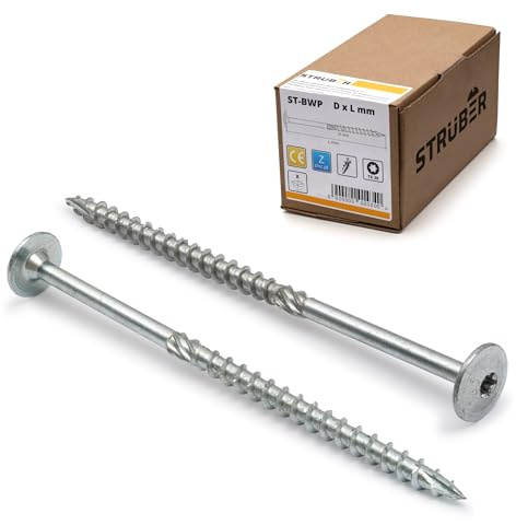 STRÜBER Vis à bois de charpente à tête plate à empreinte TX pour constructions en bois (6x120 mm / 100 pièces / TX30) Vis de construction de toit - pour chevrons - BIT incl