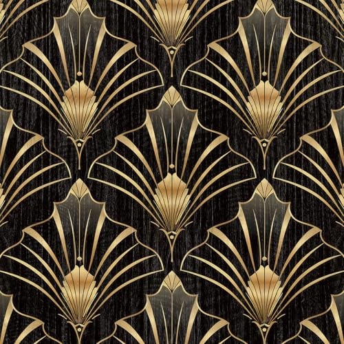 ANLIKY-Pro Self-Adhesive Wallpaper Peel and Stick Contact Paper, 44X600CM Elegant Baroque Pattern Gold Linear Pattern Removable Decorative for Furniture Cabinets