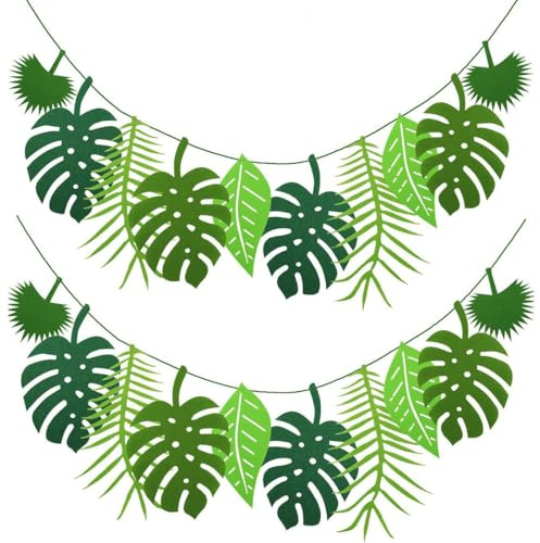 JEYORZY 2 Unidades Guirnalda Verde Selva Guirnalda de Fieltro Reutilizable Guirnalda de Hojas para Cumpleaños Infantiles y Fiestas en la Selva,Decoración para Fiestas de Cumpleaños y Fiestas de Verano