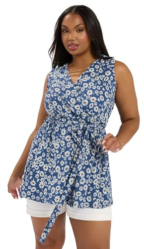 Yours Curve Daisy Print Sleeveless Wrap Top - Women's - Plus Size Curve Blue