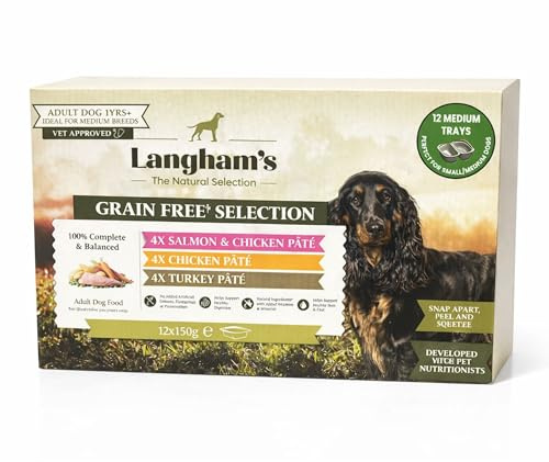 Ark Future Langham's Grain Free Wet Dog Food for Adults | 12 x 150g Trays | Mixed Pâté Selection – Salmon, Chicken & Turkey | Natural, Complete & Balanced Meals | No Artificial Additives