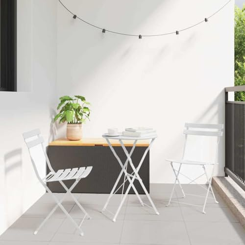 SKM Ensemble Bistro Pliant 3 pcs Blanc Acier,Meubles,Mobilier de Jardin,Salons de Jardin,Blanc,14.5KG,42002968