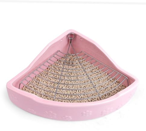 FIXOSHEE Inodoro Cerámico para Mascotas Antimordeduras y Antivuelco, Triangulado Pequeño, Color Rosa, Baño para Conejos y Cobayas, Suministros de Limpieza para Animales Pequeños