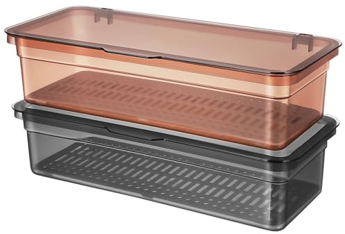Generico Set 2 Organizer per Posate con Coperchio in Plastica Alimentare Contenitori per Conservazione con Scolapiatti Integrato Vassoi per Utensili da Cucina per Ripiani e Cassetti
