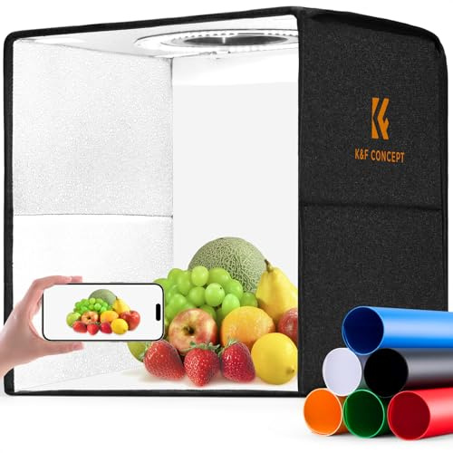 K&F CONCEPT Set Studio Fotografico Pieghevole 40x40 cm, Mini Light Box Dimmerabile 5500K con Illuminazione e 6 Sfondi PVC per Gioielli, Alimentazione USB 5V/2A