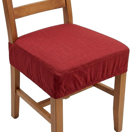 Generico Set 4 Cuscini Sedia 40x40 Coprisedia Imbottiti con Fascia 12 cm ed Elastico Perimetrale – Vestosedia Antiscivolo Comfort 5 cm – Cotone e Poliestere Tinta Unita (4, Rosso)