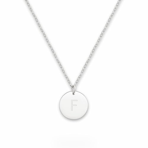 GOOD.designs ® Halsband med bokstäver i silver, initialer halsband av rostfritt stål, 45 + 5 cm, Rostfritt stål (F)