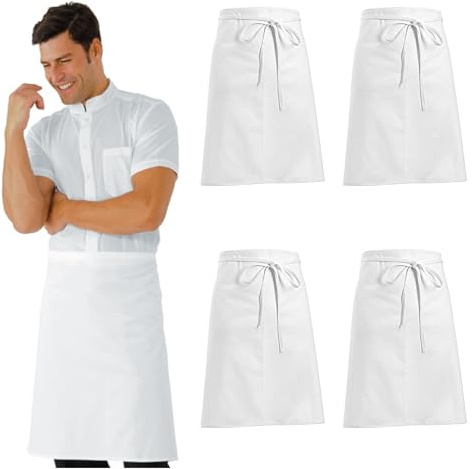 Ristohouse 5 Grembiuli da Cuoco Unisex senza Pettorina, 100% Cotone (Bianco 60x70 cm)