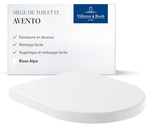 Villeroy & Boch WC-Sitz Avento - Toilettendeckel Weiß glänzend mit Absenkautomatik - Abnehmbarer, bruchsicherer Toilettensitz aus Duroplast - Schlanker Klodeckel D-Form - Original Ersatzteil