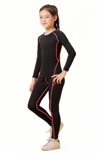 Coralup Compression Sets Sport Base Layer Kids Thermal Underwear Suits Fitness Clothing 2PCS Pink 4-5Years