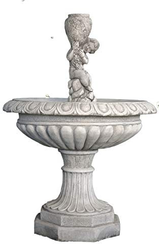 Fuente Central clásica de hormigón Santiago 92x127cm. - Fuente de jardín Decorativa Romana Estilo jardín Ingles.- Bomba de Agua incluida - Hecho en España.