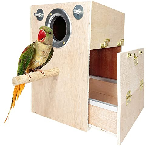 kathson Parakeet Nesting Box Wooden Bird Breeding Nest Parrots Mating House Wood Bird Aviary Budgie Cage Accessories for Cockatiel Finch Lovebirds Conure
