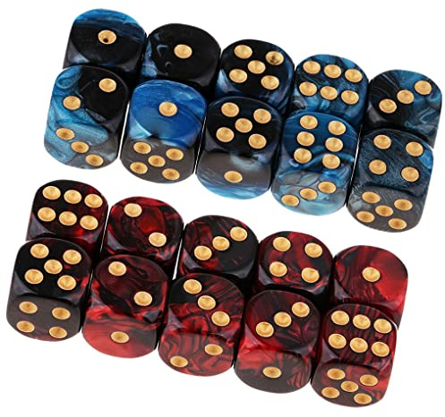 Yourandoll 20 Pièces Dés Polyédriques D6 Dés 6 Faces 16mm de Jeux de Dés en Acrylique pour DND Dice RPG MTG Table Jeux (Bleu Noir et Rouge Noir)