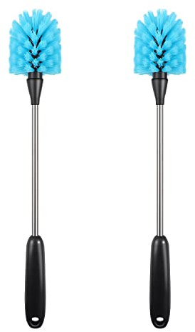 Spazzola per bottiglie d'acqua - Spazzola per bottiglie d'acqua con manico lungo in acciaio inox da 38 cm per tazze, tazze da caffè, bicchieri da vino, spazzole per la pulizia della cucina 2 pezzi