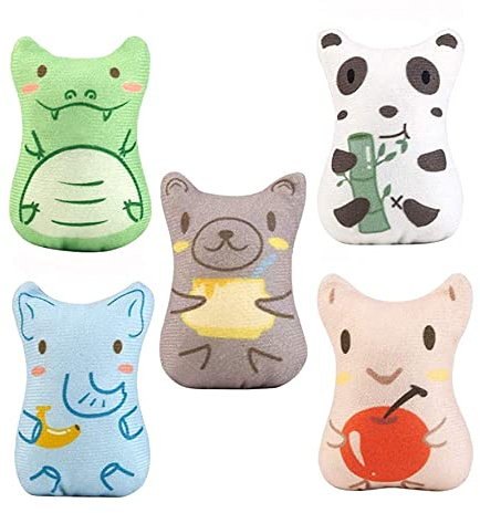 Jzhen 5 Pcs Hierba Gatera Juguete, Juguete para Limpiar Dientes de Gato, Juguete Suave para Mascotas, Adecuado Juguete para Gatos de Interior