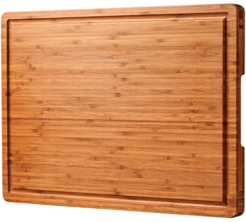 Allsum Extra Large Carbonized Bamboo Wood Cutting Boards for Kitchen, Huge Chopping Board with Juice Grooves & Handles Resisting to Warping and Cracking, Huge Charcuterie Boards, 24L x 18W