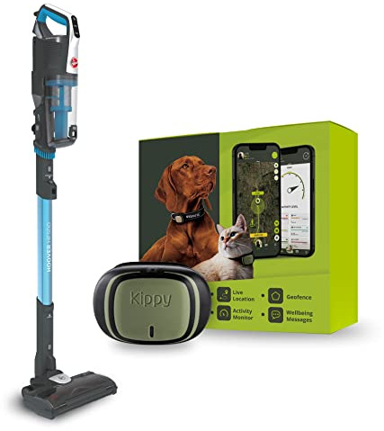 Hoover HF522 STP HF522STP trådlös dammsugare, 0,45 l, autonomi 45 min, anti-trassel borste, mini turbo borste och Kippy GPS-spårare, blå