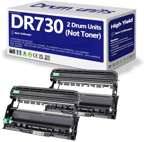 DR730 Drum Unit 2 Pack (Not Toner) Compatible Replacement for Brother DR-730 DR760 tn760 Drum Compatible HL-L2350DW HL-L2370DW HL-L2395DW HL-L2325DW MFC-L2750DW MFC-L2710DW L2690DW Printer Drum