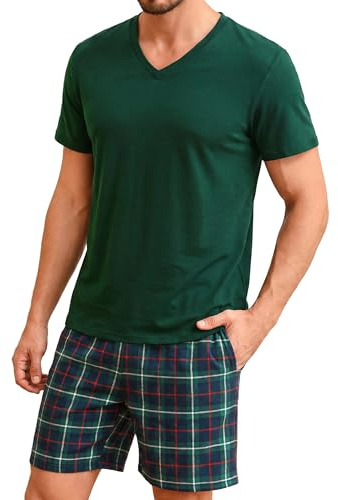 Bresdk Pijama Hombre Corto Algodón Manga Corta Cortos Verano Camisas y | Pantalones Suave y Cómodo