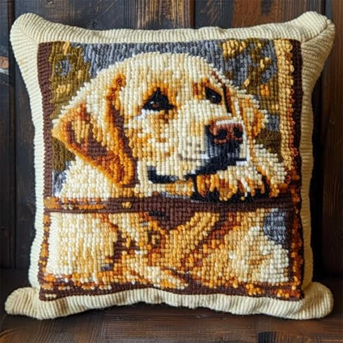 Kit di chiusura con gancio fai-da-te kit per la creazione di cuscini per animali labrador retriever Fantasy Dog Copricuscino fai-da-te all'uncinetto Filato ad ago Cuscino fatto a mano arti 43x43cm