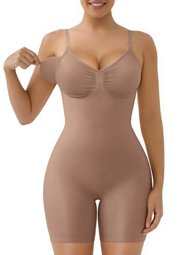 SHAERX Body Contenitivo Modellante Donna Senza Cuciture Intimo Invisibile Shapewear con Controllo della Pancia e Coppe Estraibili, UK-SZ5468-Sienna-L/XL