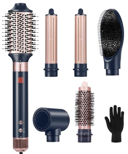 NDLT Secador de Pelo 6 en 1 con Tecnología Air Styling, Cepillo para Secador, Cepillo Alisador, Rizador y Cepillo Redondo para un Secado Rápido, Rizado, Alisado y Suavizado