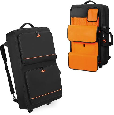 Rexmica DJ Controller Bag Backpack with Wheels Compatible with Pioneer XDJ RX2/ XDJ RX3/ XDJ-RX/DDJ-FLX10/ DDJ REV7/ DDJ 1000SRT, Wheeled DJ Carrying Case with 2 Accessory Pocket, Padded DJ Mixer Bag