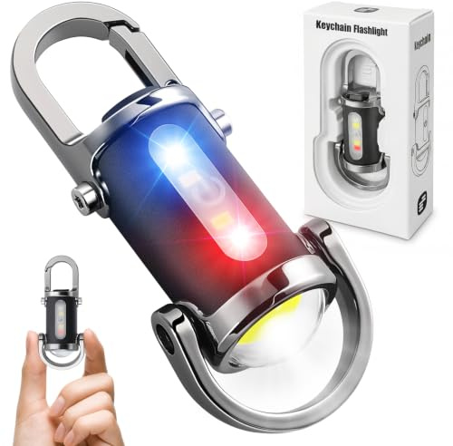 Ciwuzxs Keychain Flashlights Rechargeable, 800 Lumens EDC Mini Flashlights, COB Keychain Work Light Flashlights 7 Light Modes, Bright Mini Keychain Light for Walking, Searching and Hiking(Black)