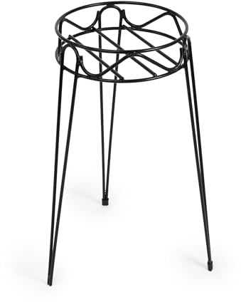 BESCH Portamacetas para Plantas Redondos con Pie de Metal Negro 24x28x38cm Estilo Vintage - Soporte para Macertas Estructura Resistente hasta 15 KG Uso Interior y Exterior