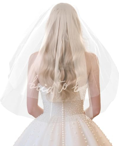 Tinoaly Bride to Be Veil, Bachelorette White Veil with Comb Wedding Bride Headband for Bridal Shower Engagement Bachelorette Hen do Night Party Accessories Women Gift