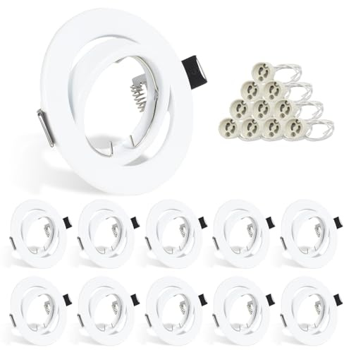 HiBay 10x Spot Lights GU10 Downlights for Ceiling, Round Matte White | 360° Tiltable Downlights, Spotlights for Living Room Office, 240V, 90mm Outer Diameter, 68-85mm Cut-Out Holes, Without Bulb