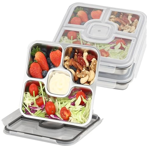 Misichao Stainless Steel Snack Box with 4 Compartments | Reusable Bento Lunch Container for Kids and Adults, Divided Food Tray for School, Work, Travel