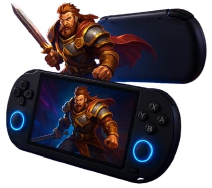 X12 Console di gioco retrò portatile con schermo da 5,1″ e scheda da 64 GB inclusa. Riproduce video, film, musica. Console di videogiochi portatile con doppio joystick, uscita AV e collegamento TV