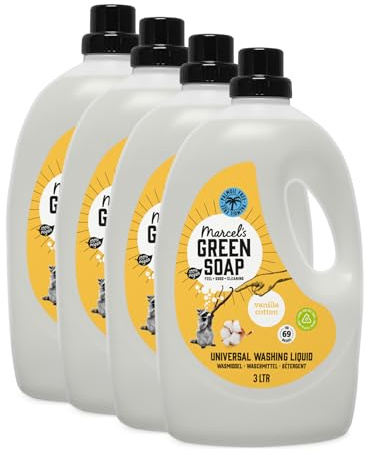 Marcel's Green Soap Universalwaschmittel Vanille & Baumwolle – Vorteilspack 4 x 3 L (276 Waschgänge) – vegan, palmölfrei, mikroplastikfrei – gegen Flecken, ab 20 °C - Vorteilspack