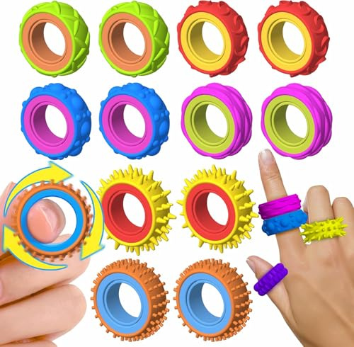 JOYVOVO 12 Anillos Fidget Giratorios de Silicona, Juguetes Sensoriales Antiestrés para Niños y Adultos, Alivio de Ansiedad TDAH Autismo, Relleno Bolsas Fiesta Cumpleaños Regalo