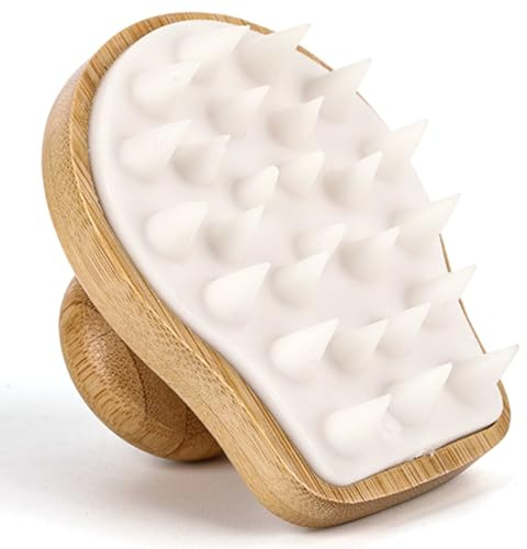 Massaggiatore per cuoio capelluto in silicone, Spazzola per shampoo massaggiatore per cuoio capelluto - Manico ergonomico in legno, Scrubber detergente per la cura dei capelli asciutti e bagnati