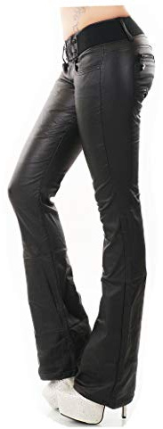 Redseventy Pantalon pour femme aspect cuir effet mouillé aspect cuir synthétique Jean bootcut avec ceinture, Noir, 36
