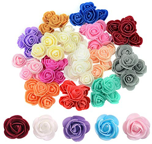 SUKPSY 100 Pcs 1.3 Inch Mini Artificial Rose Flowers Mix Color PE Foam Fake Rose Heads DIY Wedding Flowers for DIY Bear Wedding Home Decoration DIY Crafts, Party, Festival,Valentine's Day Decoration