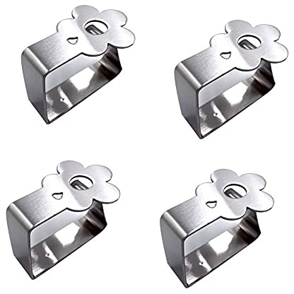 Aliotech 4pcs Flower Shape Stainless Steel Silver Thickened Strong Cloth Clip Tablecloth Clamp Holder Table Cover Clamps Table Cloth Holder Table Cloth Clips Holder for Outdoor and Indoor(Flower)
