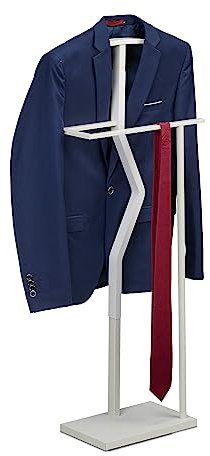 Relaxdays Herrendiener, Jackett & Hose, HxBxT: 107 x 48 x 20 cm, Metall & Holzoptik, Stiller Diener Schlafzimmer, weiß